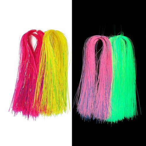 Tigofly 4 Packs/lot 1/32" 0.7mm Width UV Pink Chartreuse Luminous Glow in The Dark Flashabou Tinsel Pike Bass Streamers Fly Tying Materials (Pink)