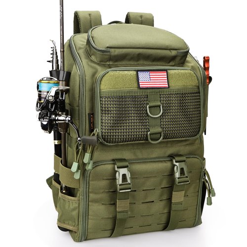 rillrun Fishing Backpack with Rod Holders, Ultimate Tackle Box Bakpack for Men, 42L Large Tackle Bag Store Fishing Gear