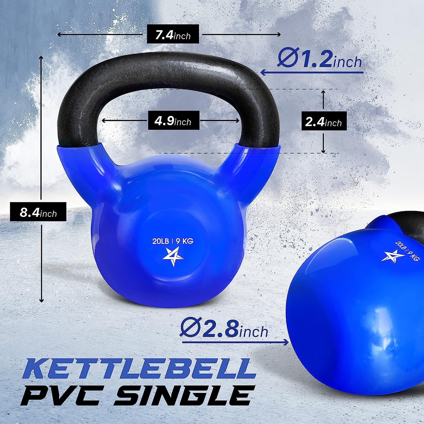 Yes4All Kettlebell, 20 lb Vinyl Coated Cast Iron Strength Training Kettlebells for Home Gym Exercises, Heavy Weights Gym, Fitness, Full Body Workout Equipment, Push up, Grip, Strength Training - Blue