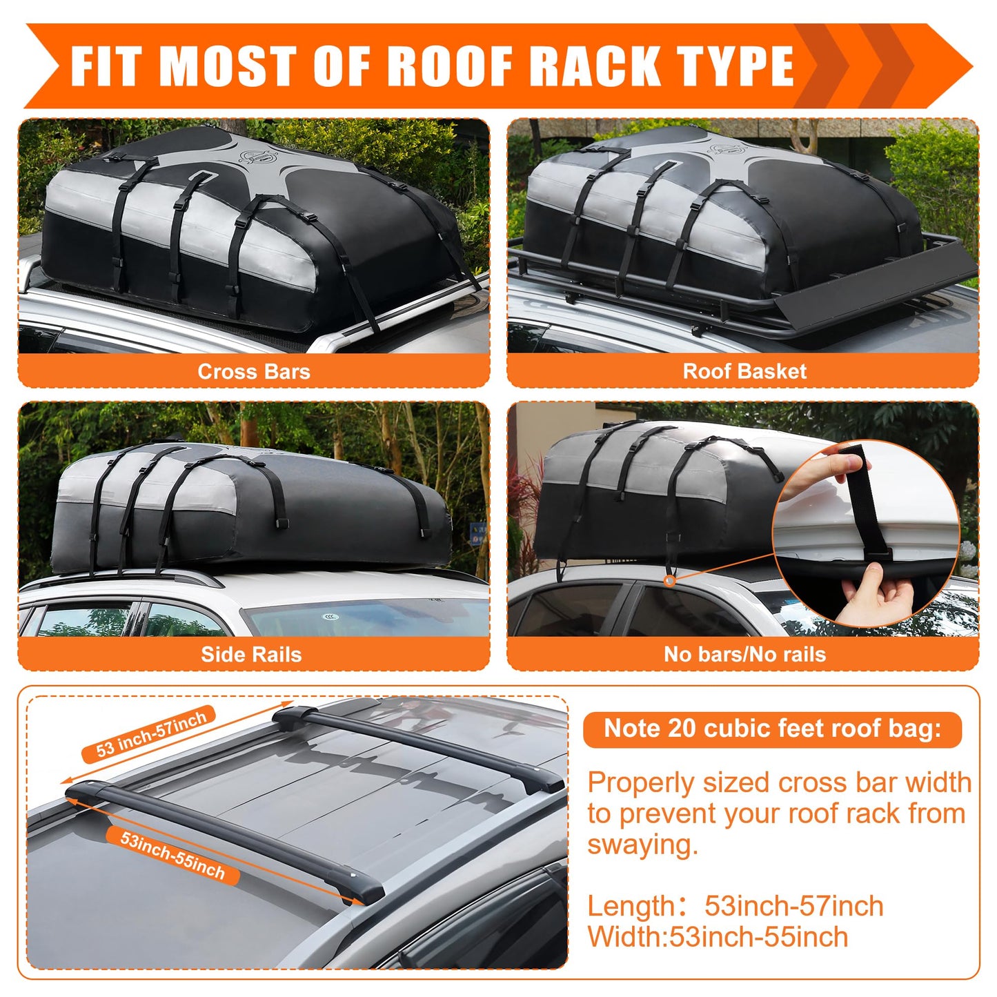 Sailnovo Rooftop Cargo Carrier Roof Bag,20 Cubic feet Soft PVC Waterproof Roof Bag for Most Vehicles with/Without Rack with Strap,Anti-Slip Mat,Padlock,Foldable Car Top Carrier for Road Trip Camping