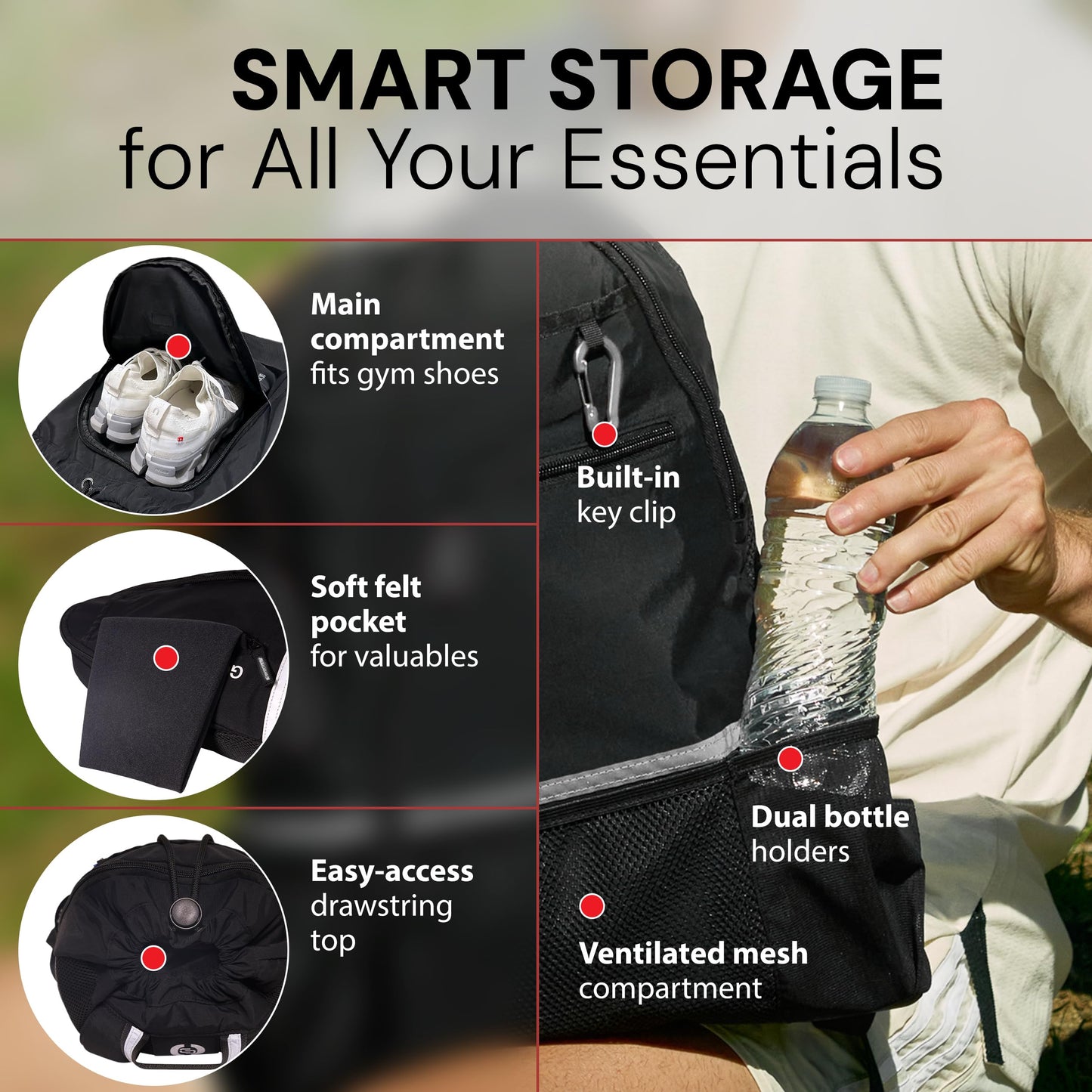 GOGUS Hybrid Gym Backpack for Men & Women with Closure - 18L Sports Backpack with Dual Water Bottle Pockets, Mesh Compartment for Gym, Travel - Water Resistant & Reflective Trim Workout Bag