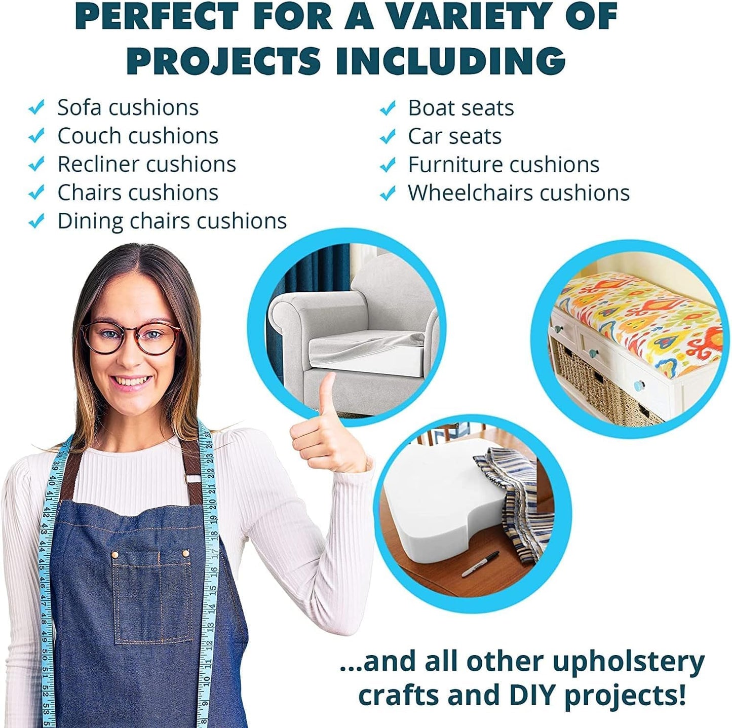 Foamma Custom Cut-to-Size Foam - High & Medium Density Custom Upholstery Foam Cushion, Polyurethane, Cushion Replacement for Chairs, Couches & DIY Projects for All Needs
