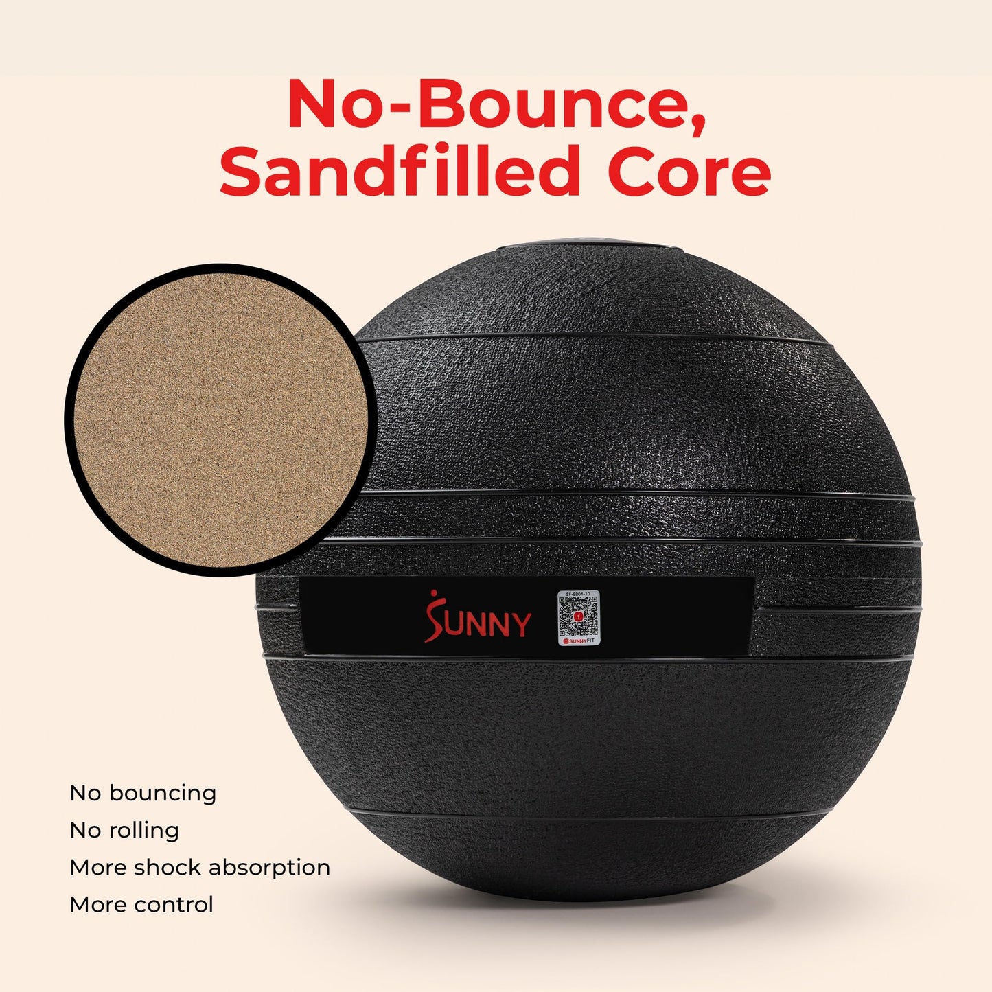 Sunny Health & Fitness Ultra-Durable Slam Ball, Sand Filled No-Bounce Core, Non-Slip Grip – Available in 10–50 lbs