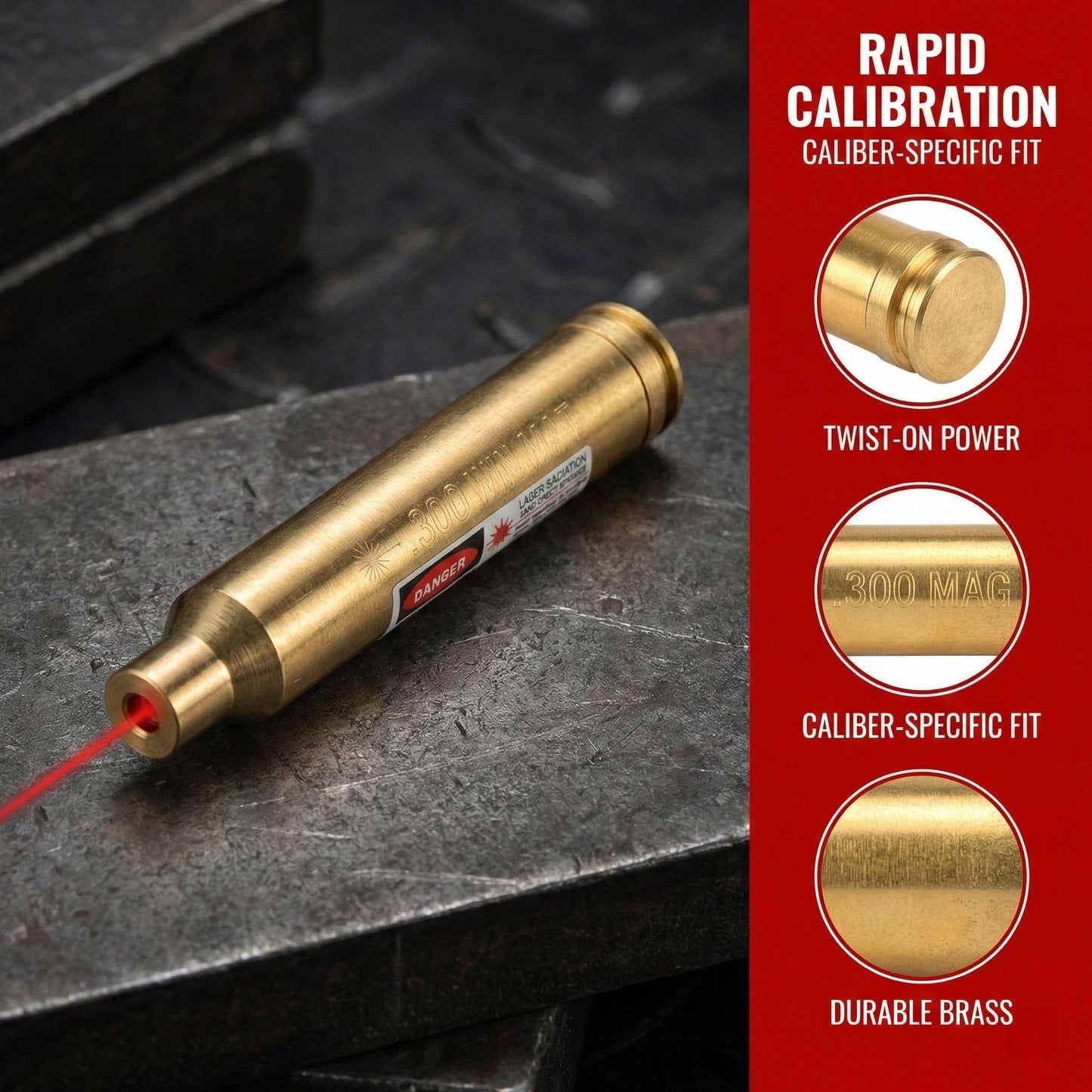 TACFUN Cal .300 Win MAG Red Laser Bore Sight Boresighter Laser Boresight with 2 Sets of Batteries