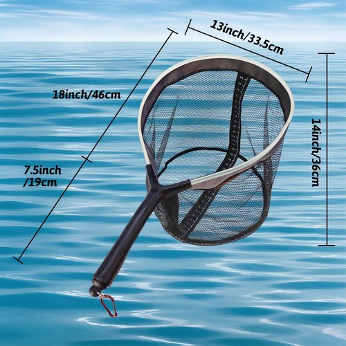 Aventik Fly Fishing Net Landing Trout Net with Ruler Tackle Bag Lightweight Rubber-Coated Mesh Nets with Non-Slip Handle Fly Fishing Gear 18 x 13 inch Hoop 7.5 inch Handle (Gunsmoke)