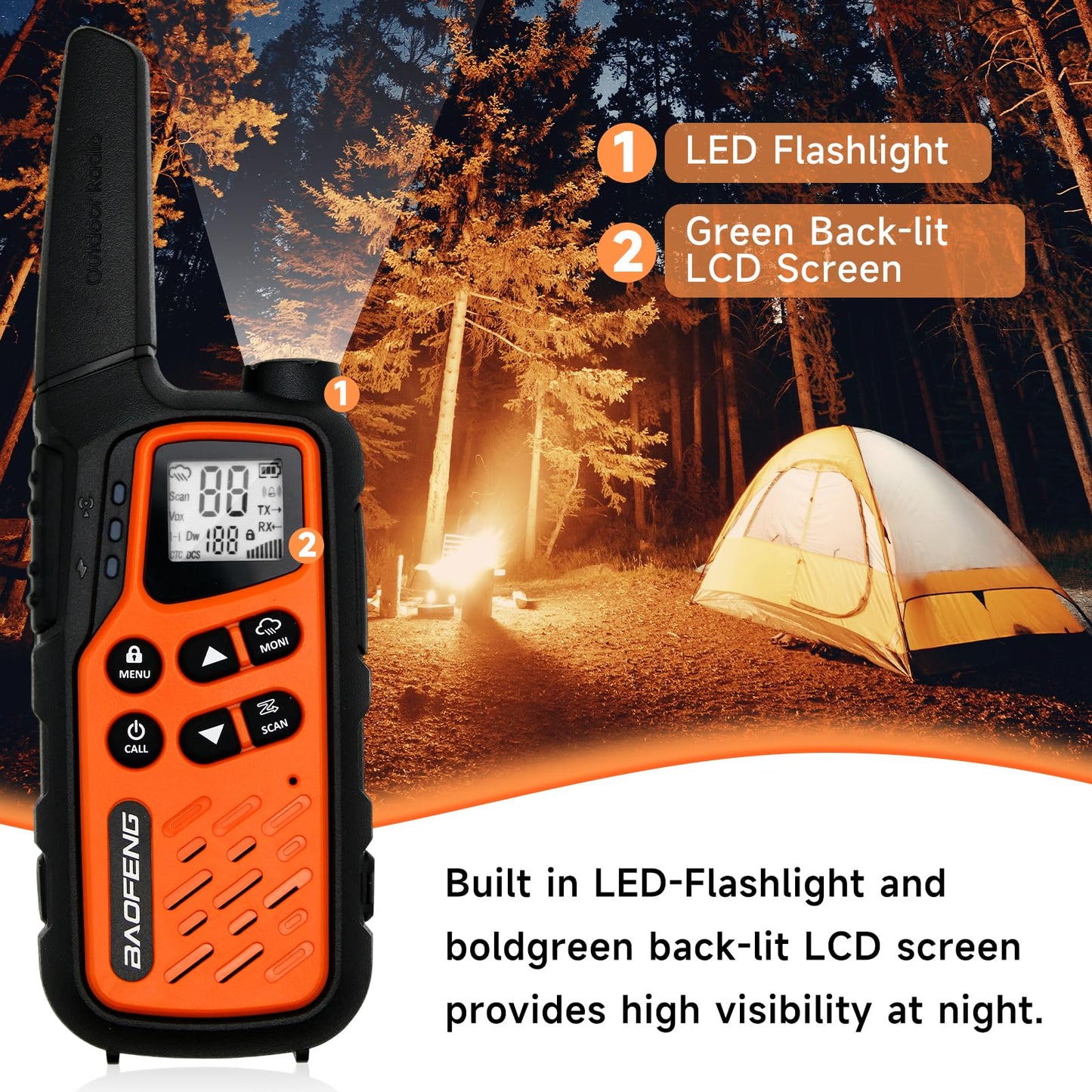 BAOFENG MP25 Walkie Talkies,Family Walkie Talkie Camping Essentials NOAA Weather Scan 155 Privacy Codes 22 FRS Channels 2PC (Orange)