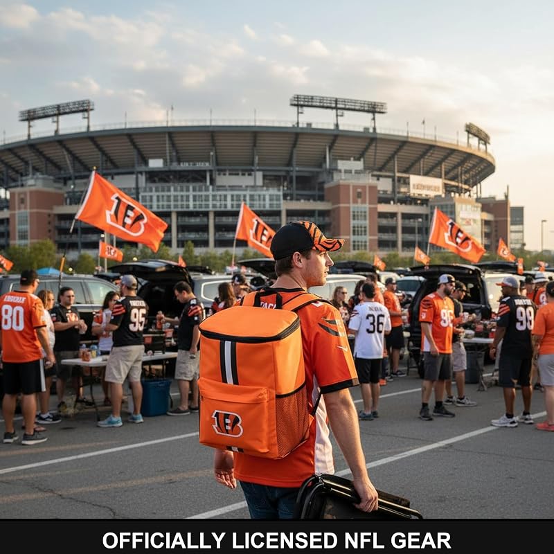 Cincinnati Bengals Cooler Backpack - 24L Insulated Team Gear Bag, Holds 36 Cans