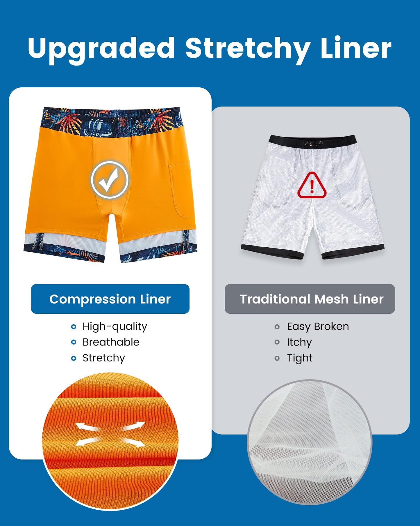 maamgic 2 in 1 Mens Swim Trunks 7 Inch Swim Shorts Swim Suits Board Shorts Palm Navy-Orange X-Small