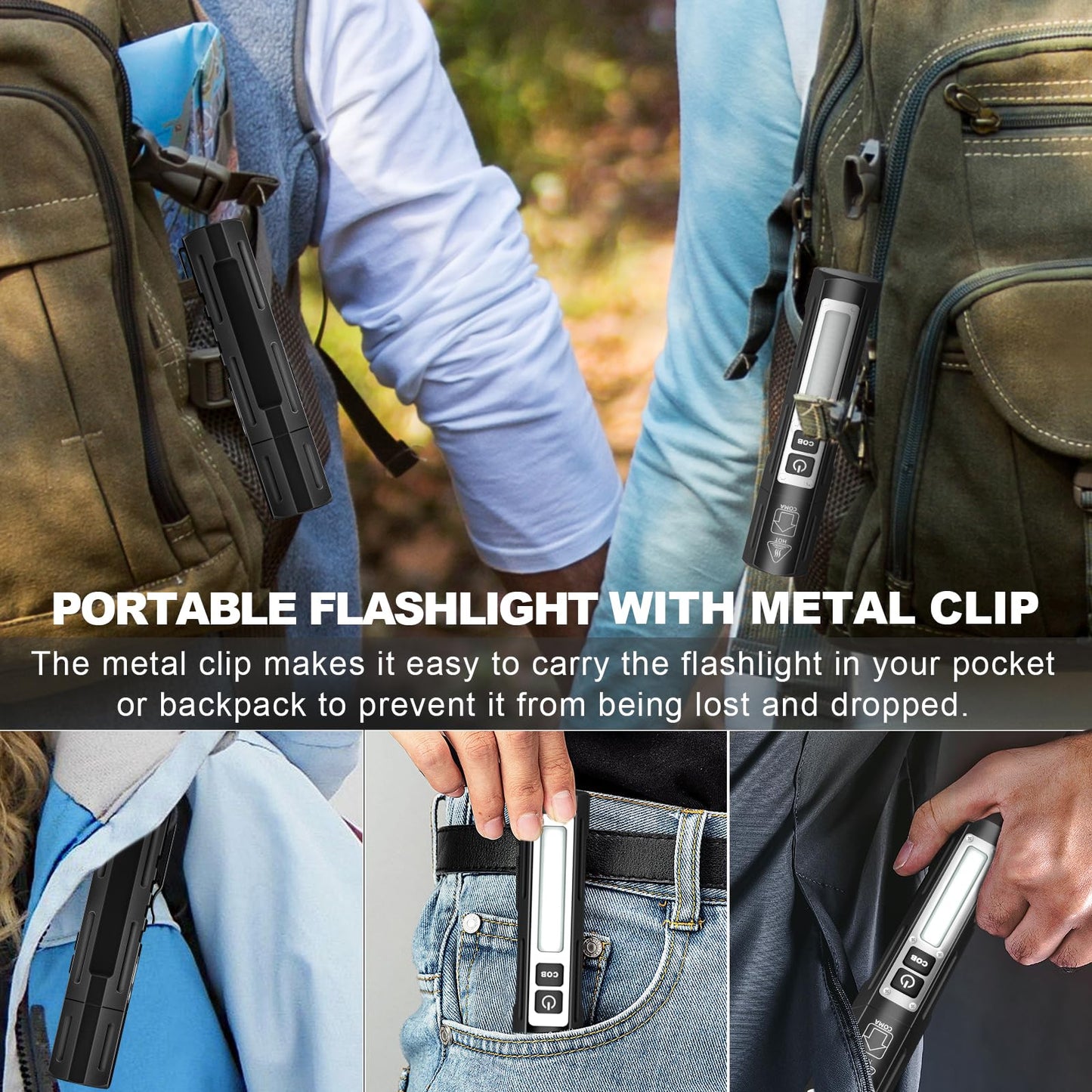 Small LED Rechargeable Magnetic Flashlights 20000 High Lumens - Super Bright Long Beam Pocket Powerful Flashlight 8 Modes with COB Work Light, Dual Button Tactical Flashlight for Camping Emergency