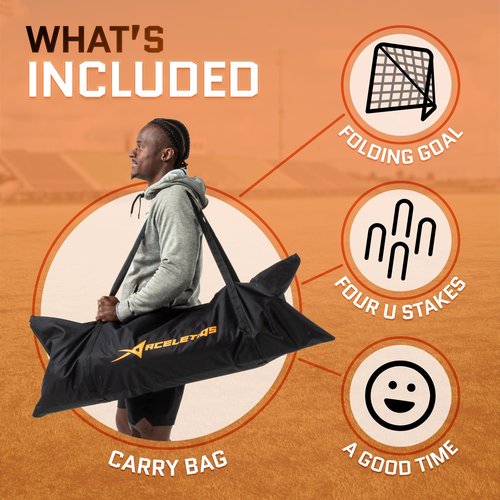 Lacrosse Goal Net (6'W x 6'H x 7'D) Folding Lacrosse Net for Backyard | Powder Coated Steel Frame, UV Treated Netting, Use with Rebounder & Backstop Goal Nets [Includes Carrying Bag & U Stakes]