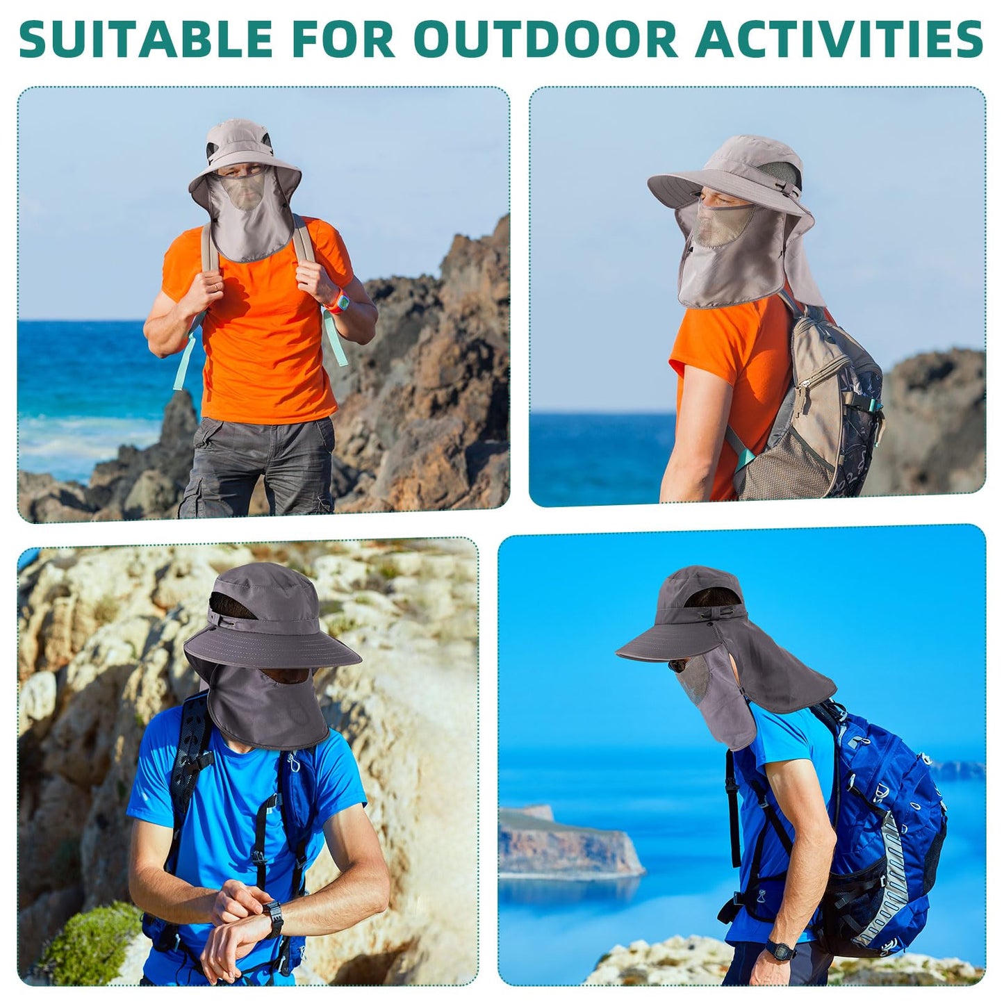 Cuffbow 3 Pcs Sun Hat for Men Women with Neck Flap Breathable Wide Brim Bucket Hat UV Protection UPF 50+ Fishing Hiking(Dark Gray, Gray, Khaki)