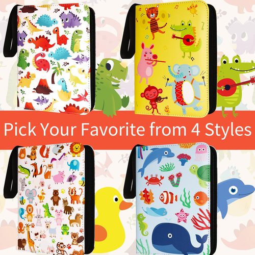 4 Pocket Card Binder for Yoto Cards - Double Sided Hold up 400 Pockets with 50 Removable Sleeves Premium Zipper PU Cover, Dino