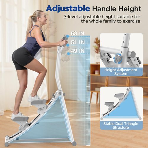 Winfita Stair Stepper for Home Gym Exercise, Stair Climber for Full Body Workout with Adjustable Handlebar & Pedals, Compact Foldable Vertical Cardio Exercise Climber with LCD Display (White)