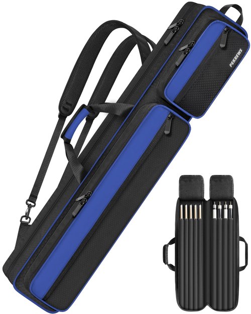 PEKREWS Pool Cue Case, Pool Stick Case 4x5 with Multiple Pockets Holds 4 Butts 5 Shafts, Soft Padded Sturdy Pool Cue Bag, Billiard Cue Backpack with Adjustable Shoulder Straps for Men and Women
