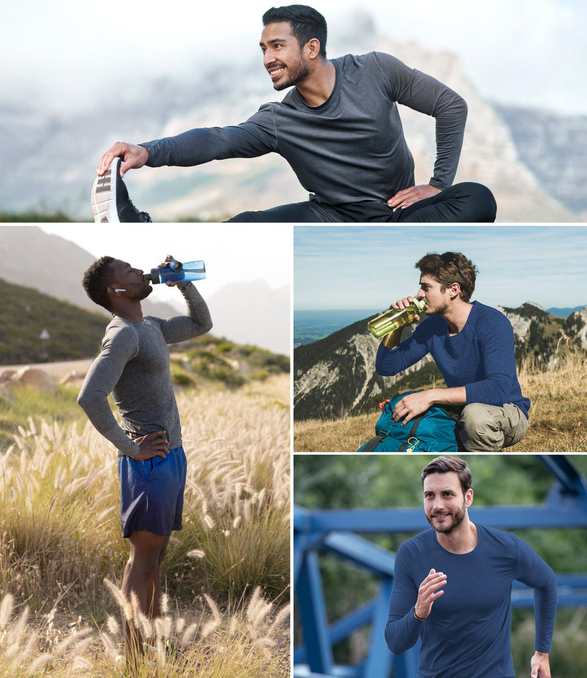 Kinglaman 6 Pack Men Dry Fit Workout Long Sleeve Athletic Gym UPF 50+ SPF UV Sun Protection Quick Dry Lightweight Shirts 1 Black 1 Gray 1 Heather Gray 1 Blue 1 Red 1 Green Large