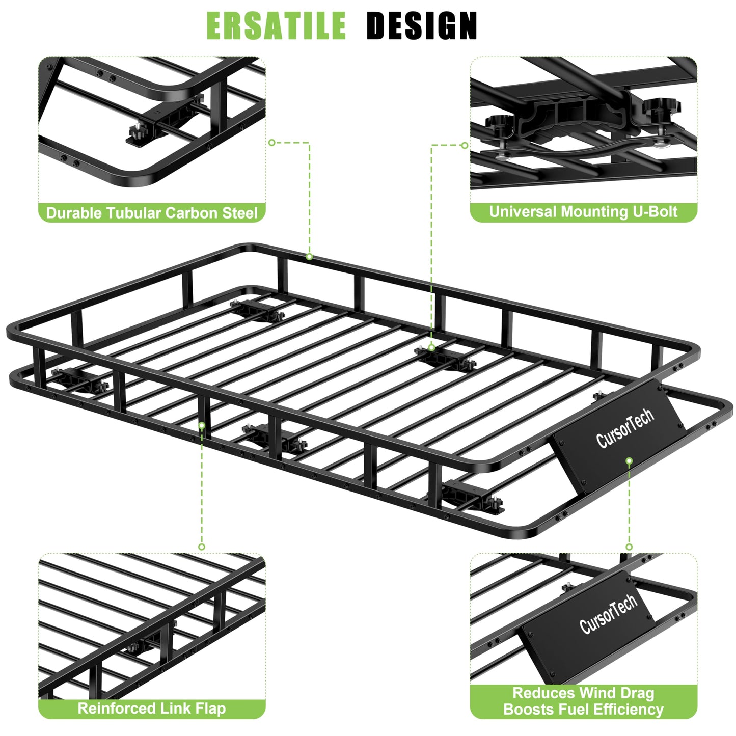 CursorTech Roof Basket 64" x 39" Heavy Duty Roof Rack Cargo Basket 300 lbs Capacity Steel Rooftop Cargo Carrier Luggage Holder Rack for SUV Truck Car Travel Camping Storage