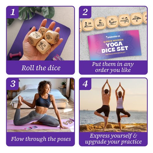 Zinsk 8-pc Wood Yoga Dice Set in Cardboard Storage Box – Creative Accessories and Yogi Gifts for Women – Create and Inspire Flows in Seconds – Increase Flexibility & Boost Mindfulness