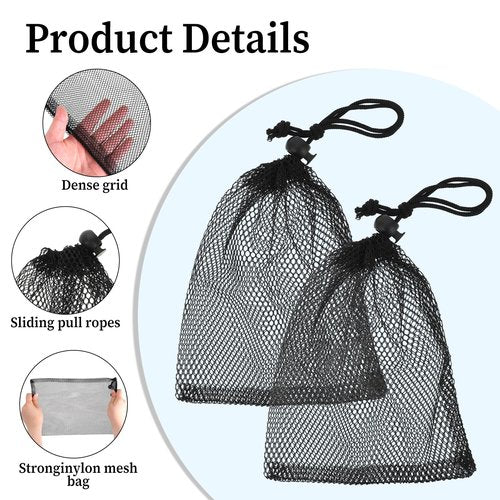 6 PCS Black Mesh Drawstring Bags, 7.87 X 11.81 Inch Portable Nylon Storage Bags, Black Mesh Bag Drawstring for Jewelry Beach Collecting Gifts Travel Sports Storage