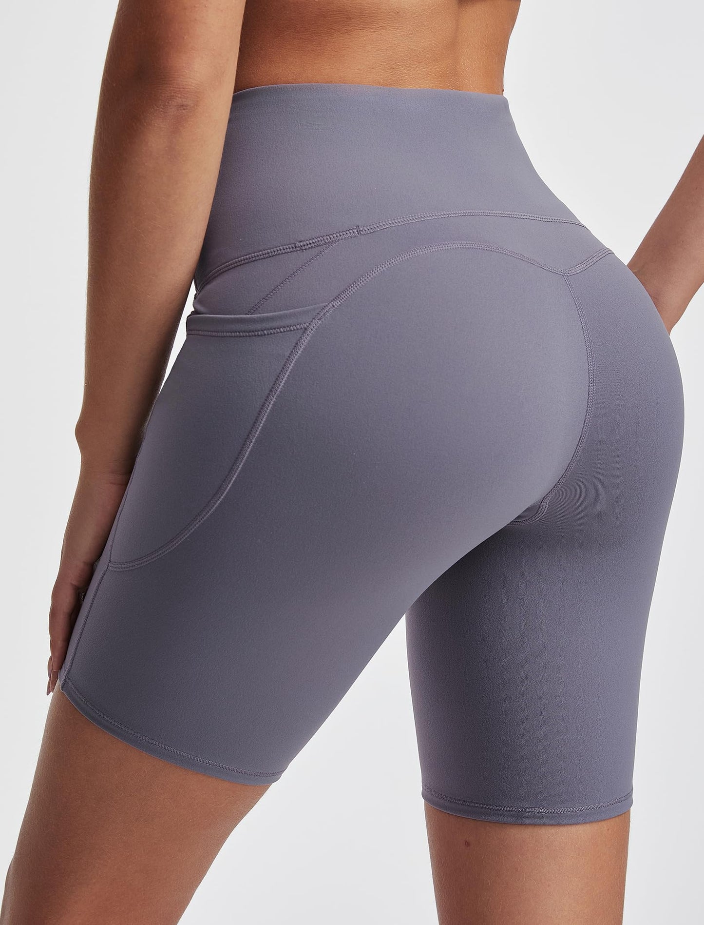 kakola Compression Workout Shorts for Women High Waist Athletic Biker Shorts with Side Pockets Purple