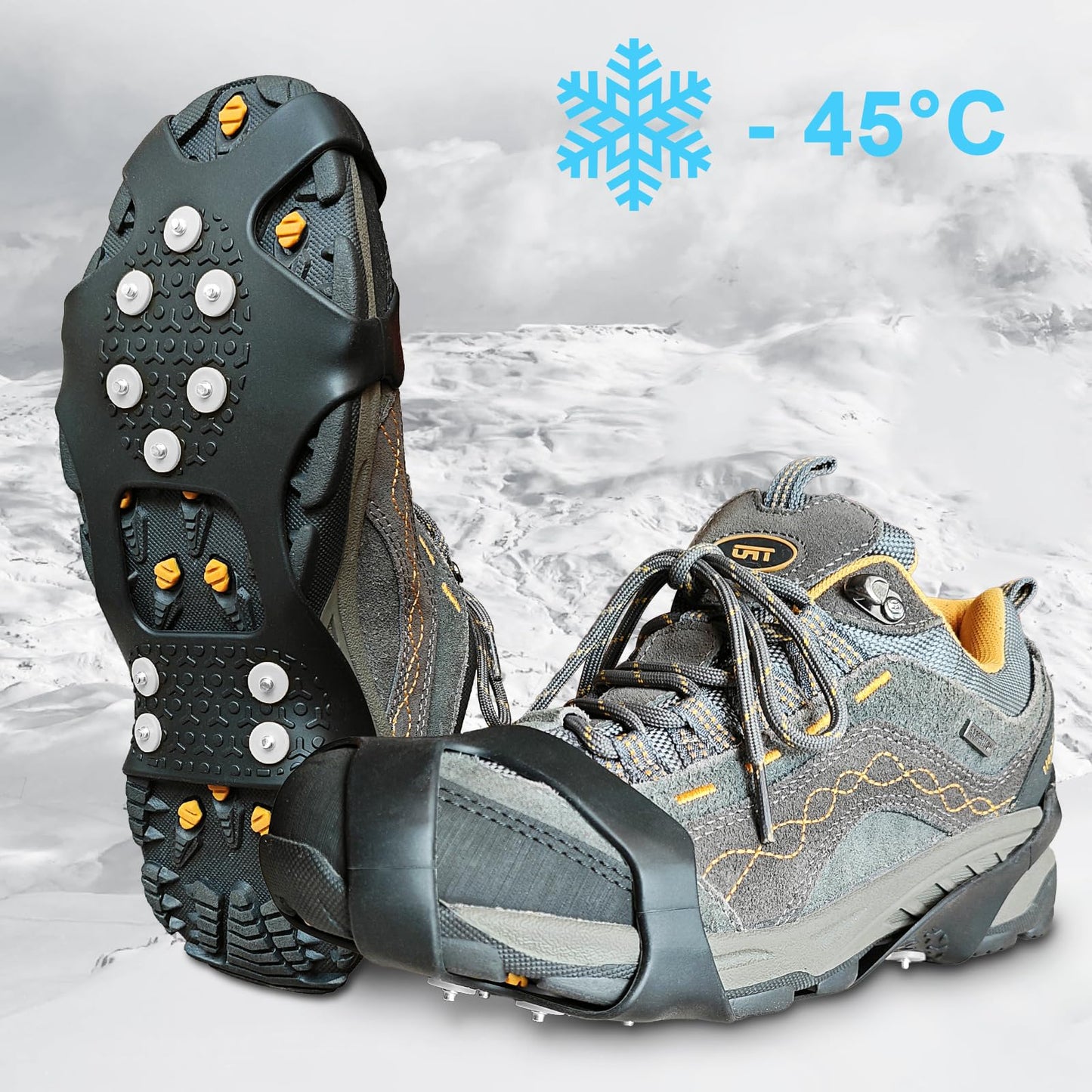 ice Snow Grips: 10 Nail Spikes, Stretchable Snow Grips for Men Women. Ideal for Winter Activities Like Walking, Running, Hiking, Mountaineering, Ice Fishing, or Dog-Walking (M:10-13 W:8-11)