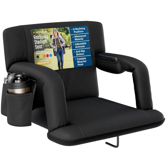 Alpcour Stadium Seats with Back Support for Bleachers – Wide Bleacher Chairs with Thick Padded Cushion, Armrests, Side Pockets, & Shoulder Straps – Best Portable Seat Chair for Sports Events