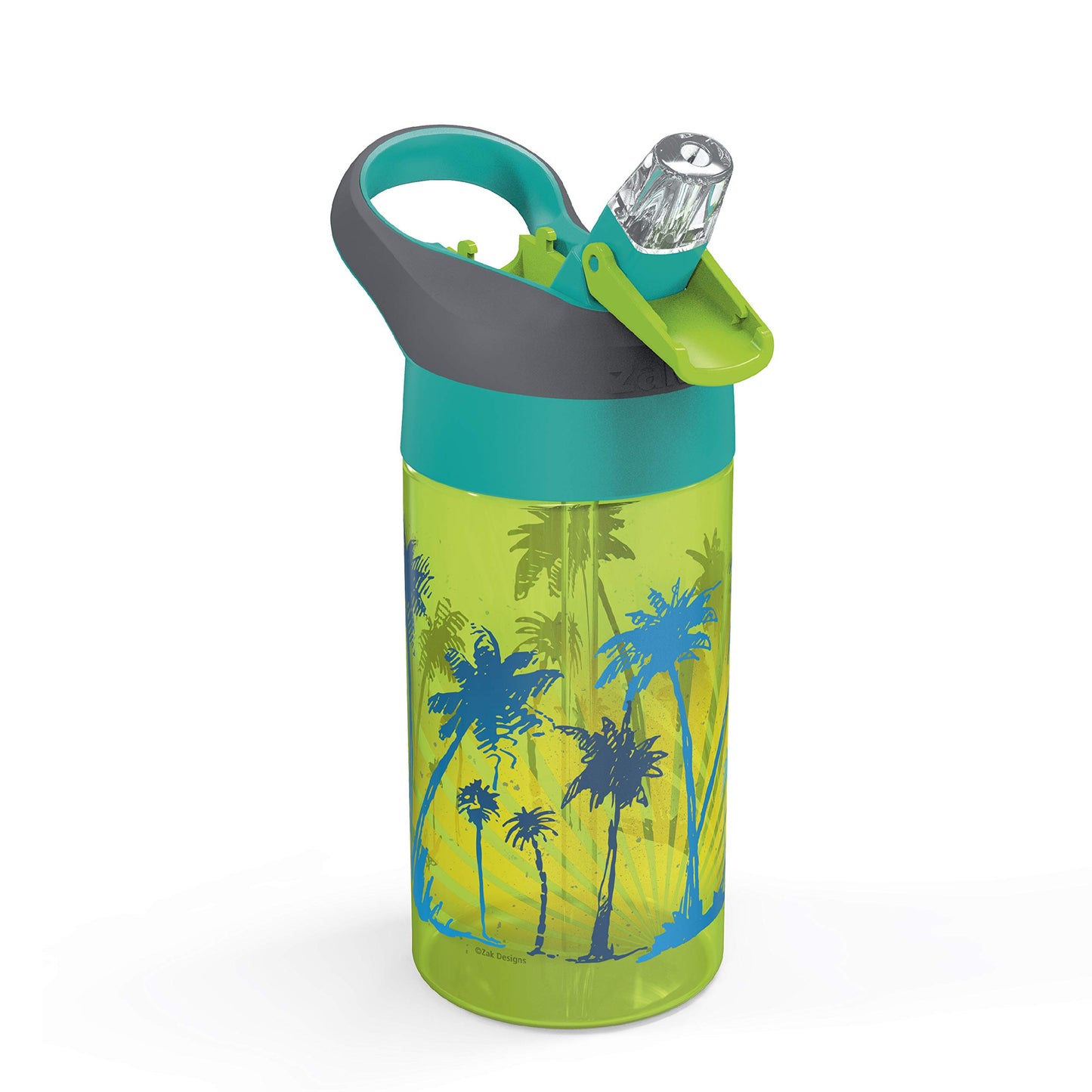 Zak Designs 16oz Riverside Beach Life Kids Water Bottle with Straw and Built in Carrying Loop Made of Durable Plastic, Leak-Proof Design for Travel, 2PK Set