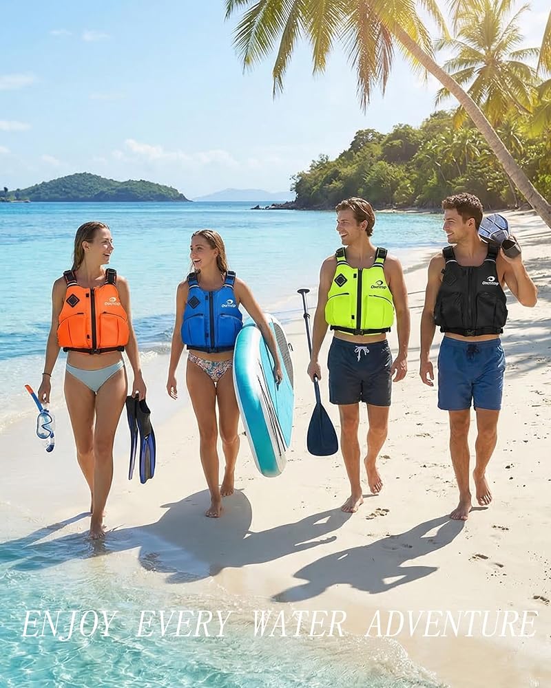 Owntop Swim Vest for Adults - Adjustable Waist, Zip & Buckle Closure, Black XS/S (75-125 lbs) for Kayaking, Fishing & Boating