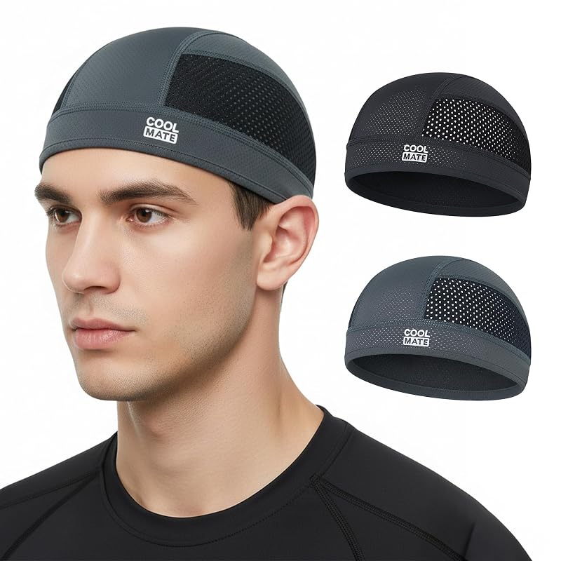 Cooling Skull Cap Helmet Liner for Men and Women – Pack 2 Grey & Black