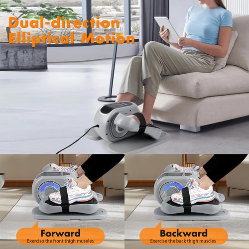 Zakle Under Desk Elliptical Machine, Electric Elliptical Training Machine for Seniors w/Remote Control, 12 Speed Levels, Manual & Auto Mode, Quiet Seated Pedal Exerciser for Home Office (Gray)