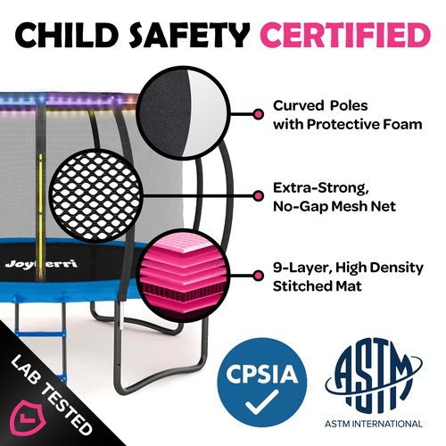 Trampoline for Kids and Adults - 8Ft 10Ft 12Ft 14FT Trampoline with Net - with Bonus Sprinkler and LED Lights/ASTM Certified/Extra Sturdy Recreational Outdoor Trampolines