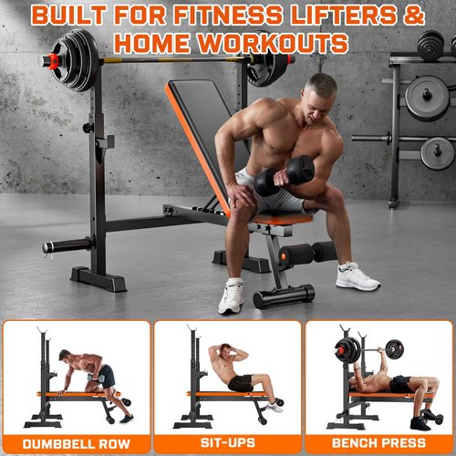 Fostoy Weight Bench Set, 770lbs Bench Press Rack, Adjustable Weight Benches for Home Gym, Olympic Workout Bench for Full Body Fitness, Flat Incline Bench With Removable Foot Catch