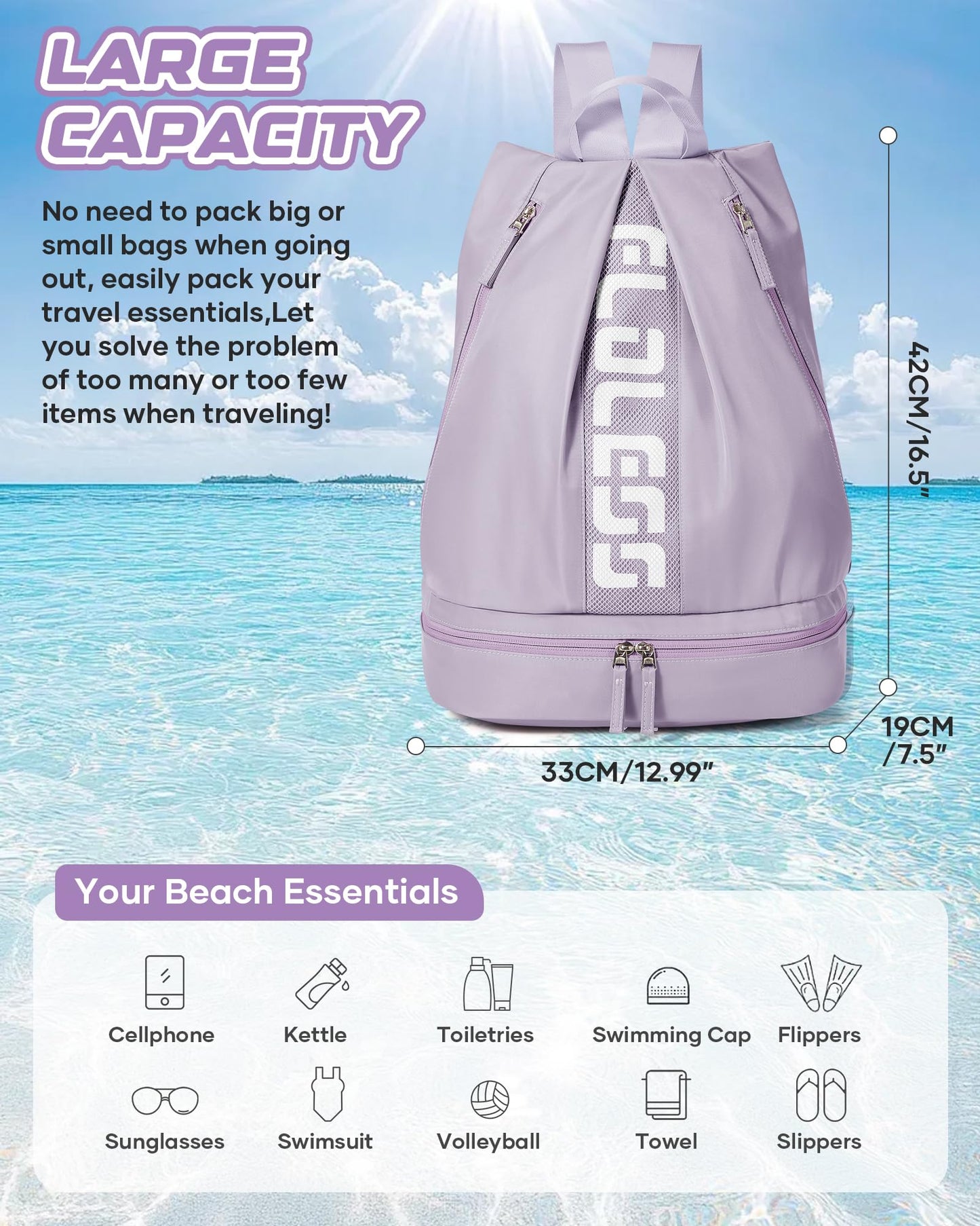 VENATIN Gym Backpack for Women with Shoe Compartment, Sport Backpack Casual Daypack for Girls, Small Cheer Bag Outdoor Leisure, Purple