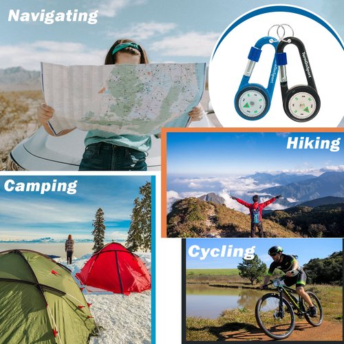 Carabiner Clip On Compass Hiking - Compact Compass Keychain Backpacks | Small Pocket Magnetic Compass Keychain for Kids - Hiking Compass Twist Lock | Keyring Keychains Outdoor Survival Camping 2 pcs