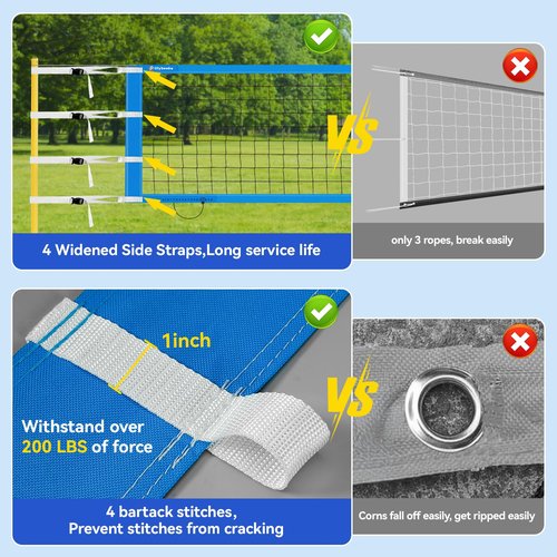 Professional Volleyball Net with Aircraft Steel Cable, Scoring Design - Anti-UV & Heavy Duty for Outdoor, Backyard, Pool, Schoolyard, Beach - Portable 32 * 3FT Volleyball Net with Storage Bag
