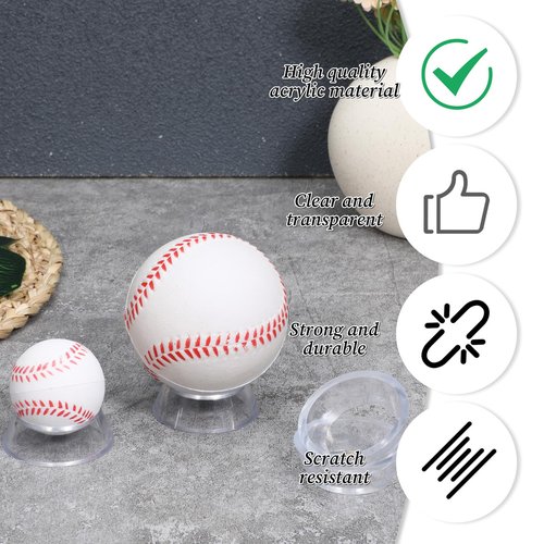 FdcLixuvol 16 Pcs Acrylic Baseball Stand, 1.34 Inch Clear Ring Ball Sphere Stand Egg Crystal Holder Display Stands for Soccer, Basketball, Football, Volleyball, Softball, Bowling Ball, Collections