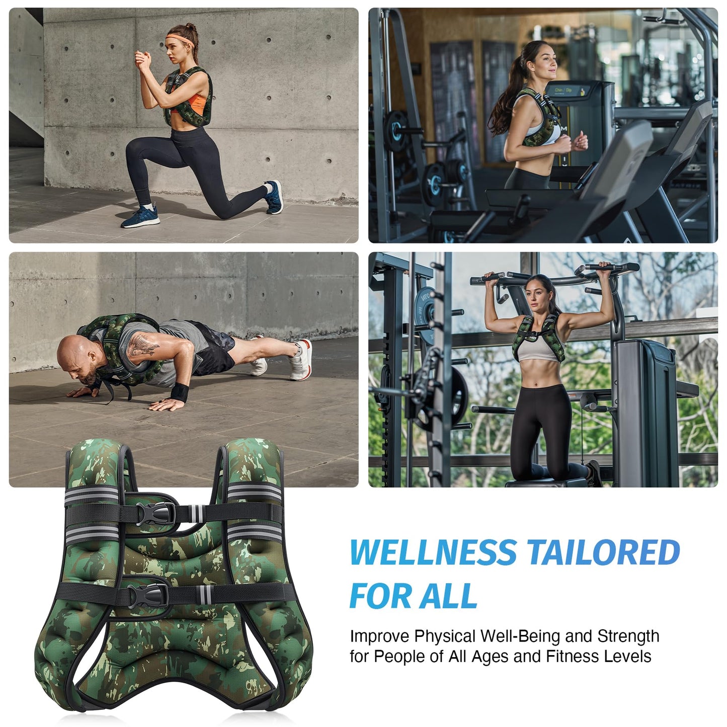 ZELUS Weighted Vest, 6lb/8lb/12lb/16lb/20lb/25lb/30lb Weight Vest for Men Women with Storage Pocket Reflective Strips for Workout Strength Training Running Muscle Building, Green Camo (20 lb)