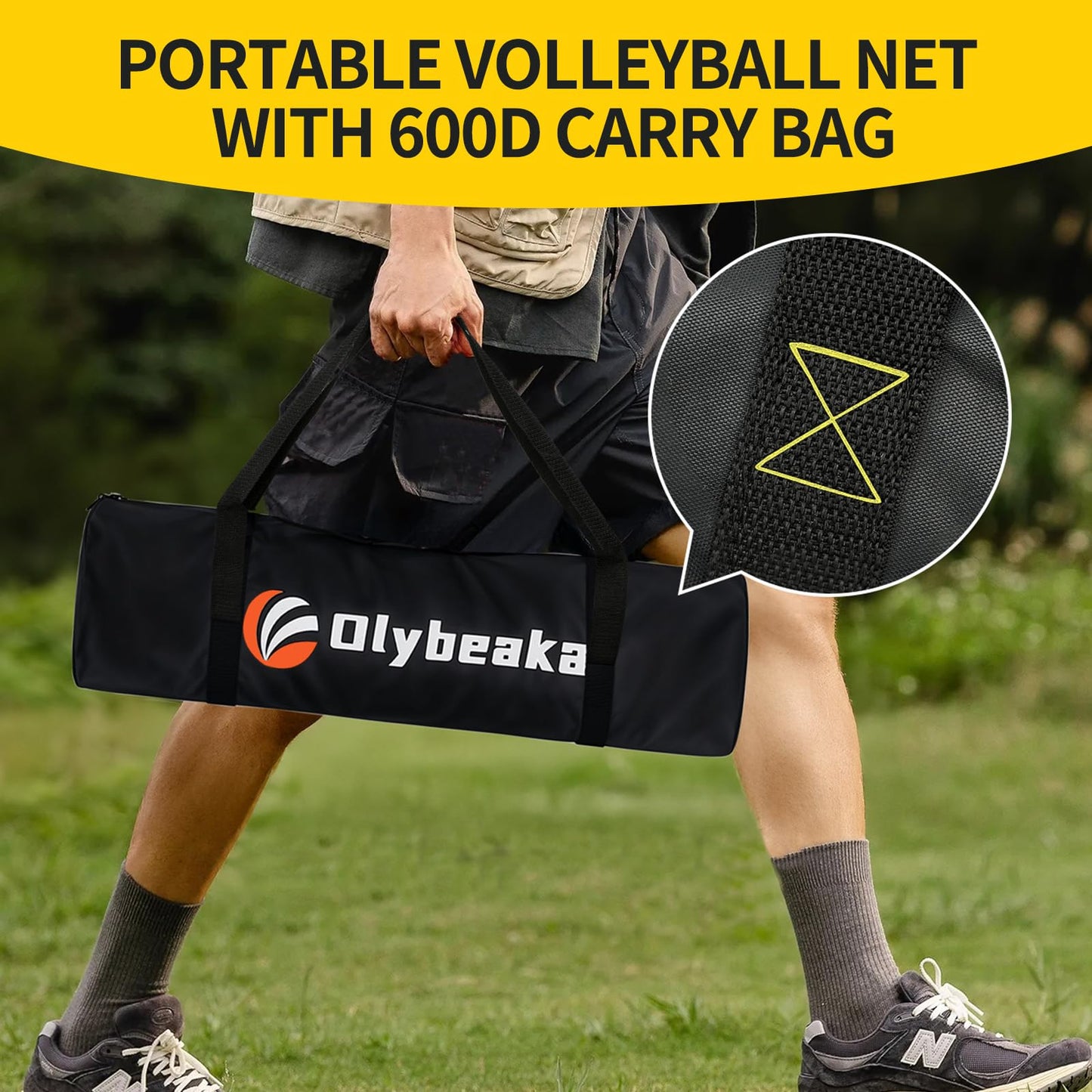 Portable Outdoor Volleyball Net Set for Backyard Beach with Adjustable Poles, Soft PU Volleyball & Pump, Carry Bag and Durable Anti-Sagging Net (Black and Green, 32ft)