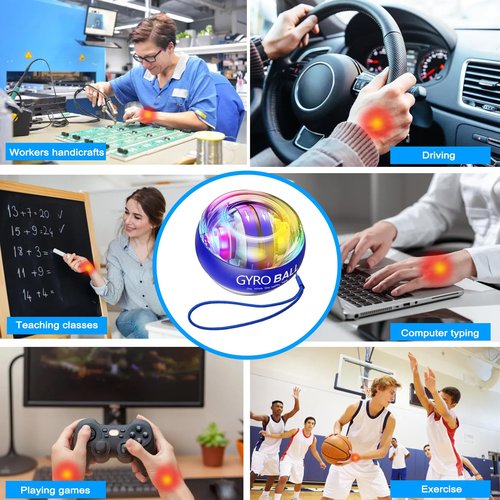 Keoshiga Wrist Trainer Ball Auto-Start Gyroscopic Forearm Exerciser Gyro Torque-Ball Hand Exerciser for Strengthen Arms, Fingers, Bones and Muscles, Colorful Lighting (Blue)