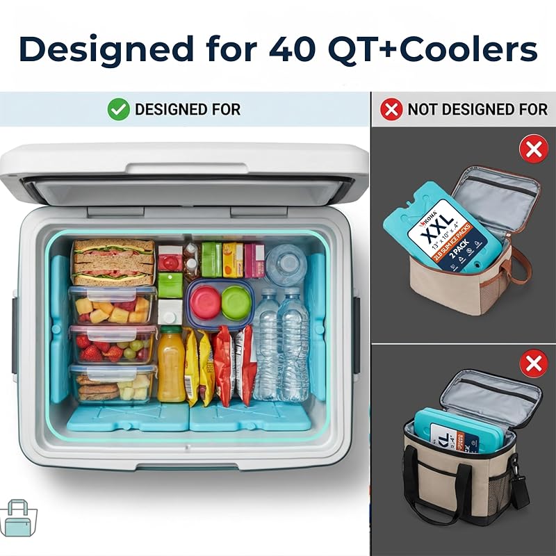 Kona XXL Ice Packs 4-Pack 13x10in - Reusable Slim Freezer Packs, Fast Freeze (-5°C)