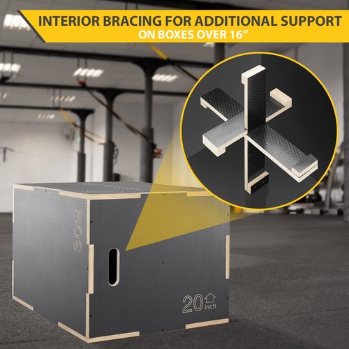 Philosophy Gym 3 in 1 Non-Slip Wood Plyo Box, 24" x 20" x 16", Gray, Jump Plyometric Box for Training and Conditioning