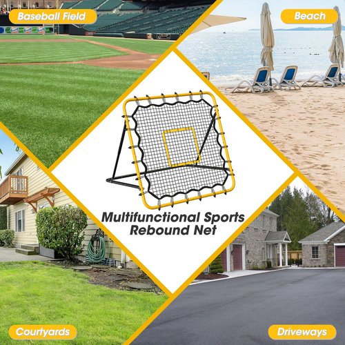 3.7×3.7FT Soccer and Baseball Rebounder Net,Volleyball Rebounder,Pitch Back Net,Multi-Sport Training Rebound Net,with Pitching Target,Adjustable Angles