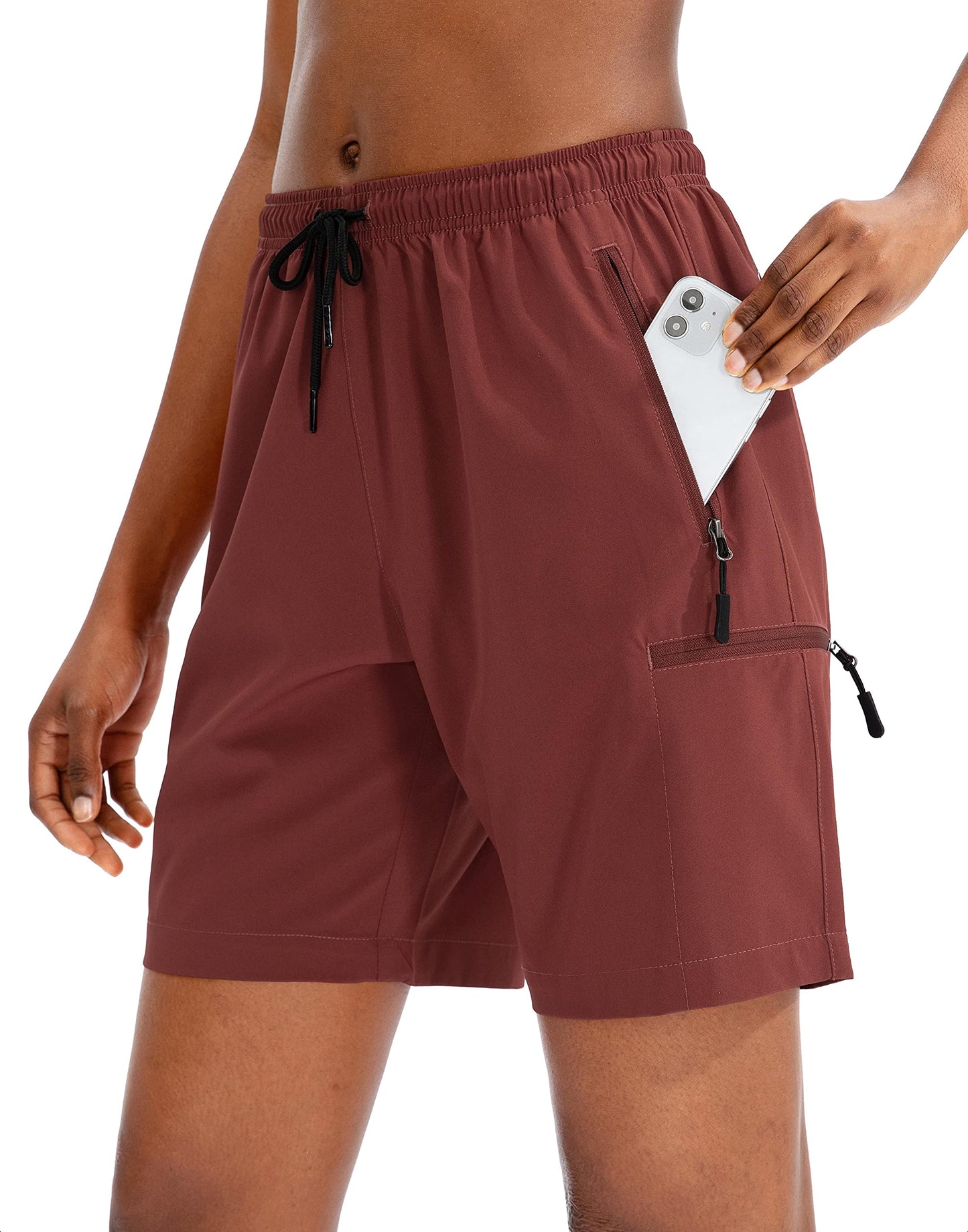 SANTINY Women's 5''/ 7''/9'' Hiking Cargo Shorts Quick Dry Lightweight Summer Shorts for Women Athletic Golf Zipper Pockets(Maroon_XL)