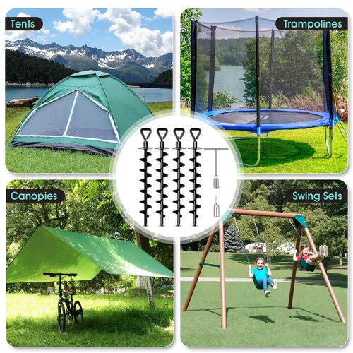 Ground Anchors Screw in Payivsve, Heavy Duty Ground Trampoline Stakes High Wind Tent Stakes for Tent, Trampoline, Gazebo, Carport, Trap Anchor, Canopies, Swing Set(Black-4x15)