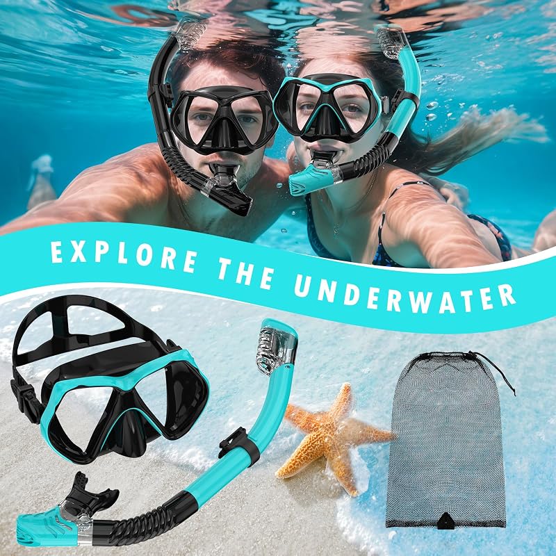 Green Anti-Fog 2-in-1 Snorkeling Mask & Dry-Top Snorkel Set for Adults
