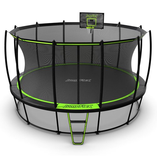 JumpFlex Trampoline with Basketball Hoop - Hero 12FT 14FT 15FT Round Outdoor Backyard Trampoline ASTM Approved with Net Safety Enclosure & Ladder Playset with Fast Assembly