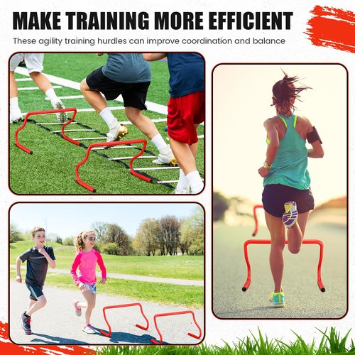 Seenelling 16 Pcs 12" Speed Agility Training Hurdles Large Size Detachable Agility Hurdles Hurdles Training Equipment Set for Athletes Soccer Basketball(Red)