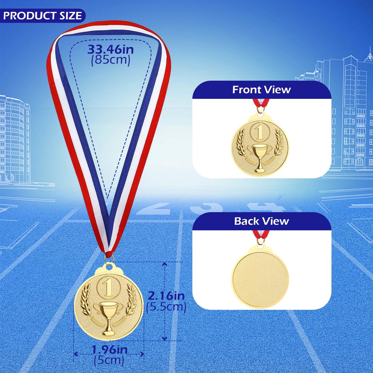 Hianjoo 12 Pcs Gold Medals for Awards, 1st Place Award Medal for Teens Adults, Metal Award Medals with Neck Ribbons for Sports, Tournaments, Competitions, 2 inch