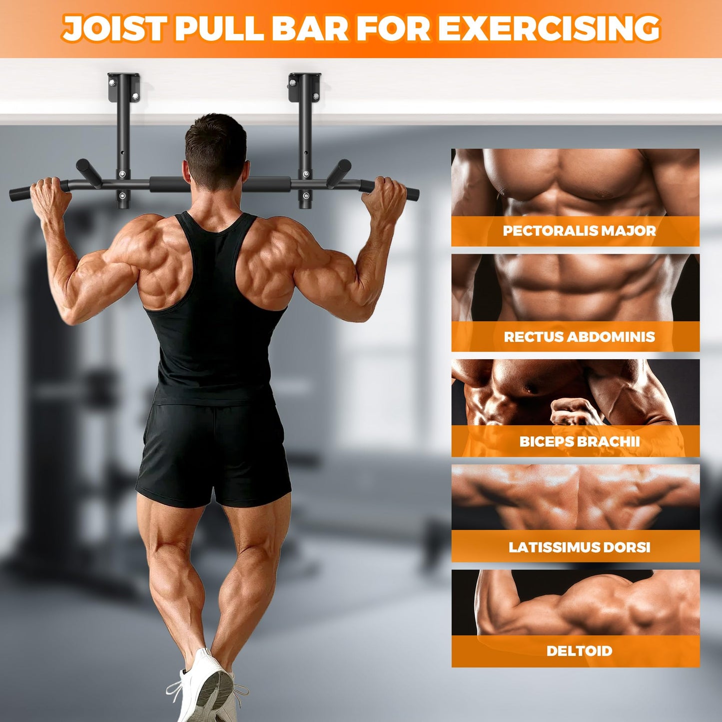 Joist Mounted Pull Up Bar,42" Wide Bar Ceiling Mount Chain Up Bar Adjustable Height,for Home Gym,Cross Training Strength Building,up to 350LBS