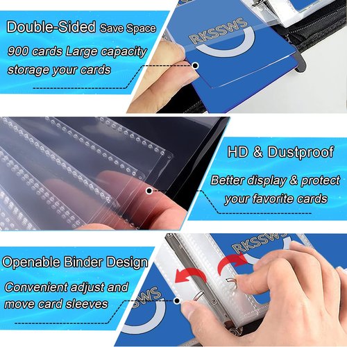 Rkssws 9-Pocket Trading Card Binder, Holds 900 Cards with 50 Removable Sleeves, Creative Design Card Holder Album for Standard Size Cards, Portable Card Collect Display Case Gift for Boys Girls