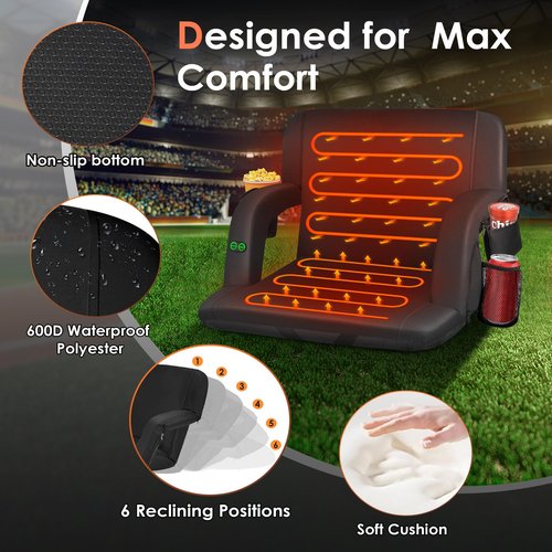 HOPERAN 25" 2pcs Dual-Sided Heated Stadium Seats for Bleachers with Back Support, 3 Levels Heating Stadium Seating for Bleachers Seat with Backrest, 5 Pockets Portable Stadium Chair for Outdoor